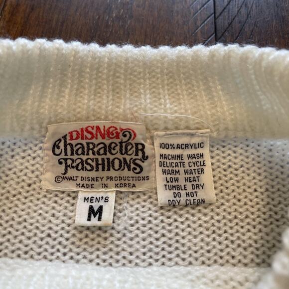Vintage Disney Mickey Mouse Sweater Mens Medium White Knit Crewneck Pullover 80s - Picture 6 of 8